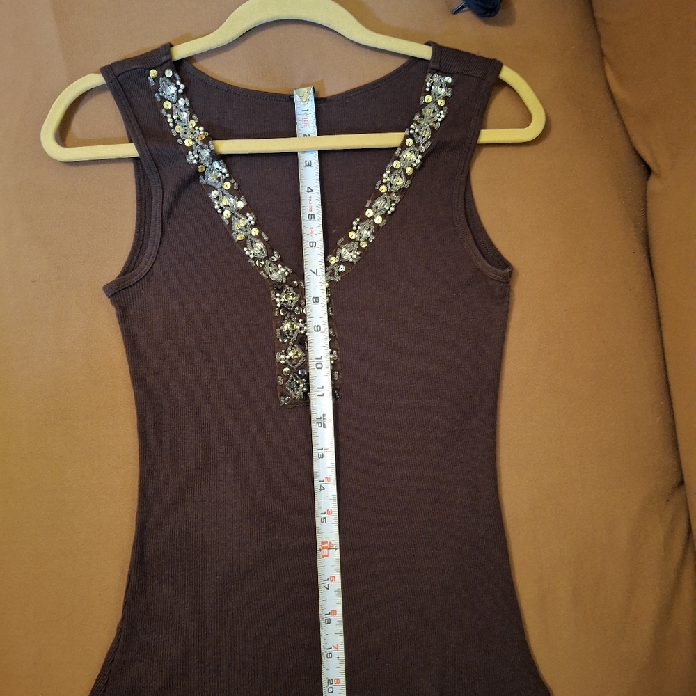 Embellished Deep Chocolate Sleeveless Top - Picture 4 of 6
